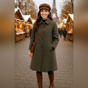 Vintage Y2K Acediama Wool Midi Tweed Brown Gray Retro Coat